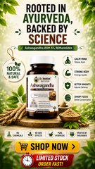 Dr. Vashisht Ayurveda Ashwagandha Capsules 500mg | With 5% Withanolides | Stress Relief, Energy, Stamina & Mental Calm | 100% Herbal Extract | 30 Capsules