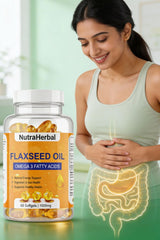 NutraHerbal Flaxseed Oil Capsules 500mg | Omega 3, 6 & 9 Fatty Acids | Supports Heart, Digestion & Energy | 60 Softgels