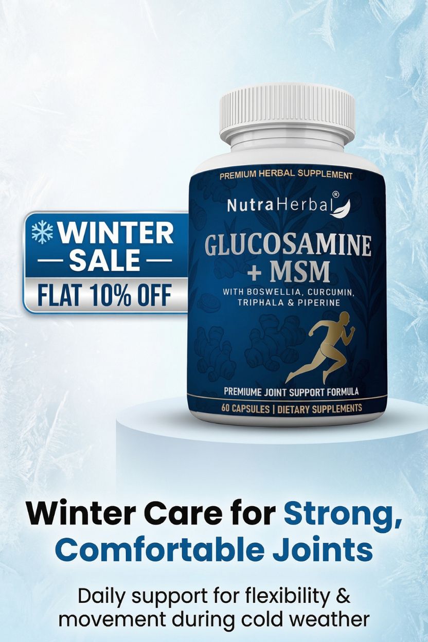 NutraHerbal Glucosamine + MSM Capsules with Boswellia & Curcumin | Premium Joint Support Formula for Knee, Cartilage & Mobility | 60 Capsules