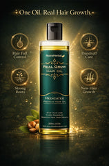 NutraHerbal Real Grow Hair Oil | Ayurvedic Medicated Hair Oil for Hair Fall Control, Dandruff Removal & Hair Growth | Treats Dry & Itchy Scalp | Smooth, Shiny & Strong Hair | 200 ml