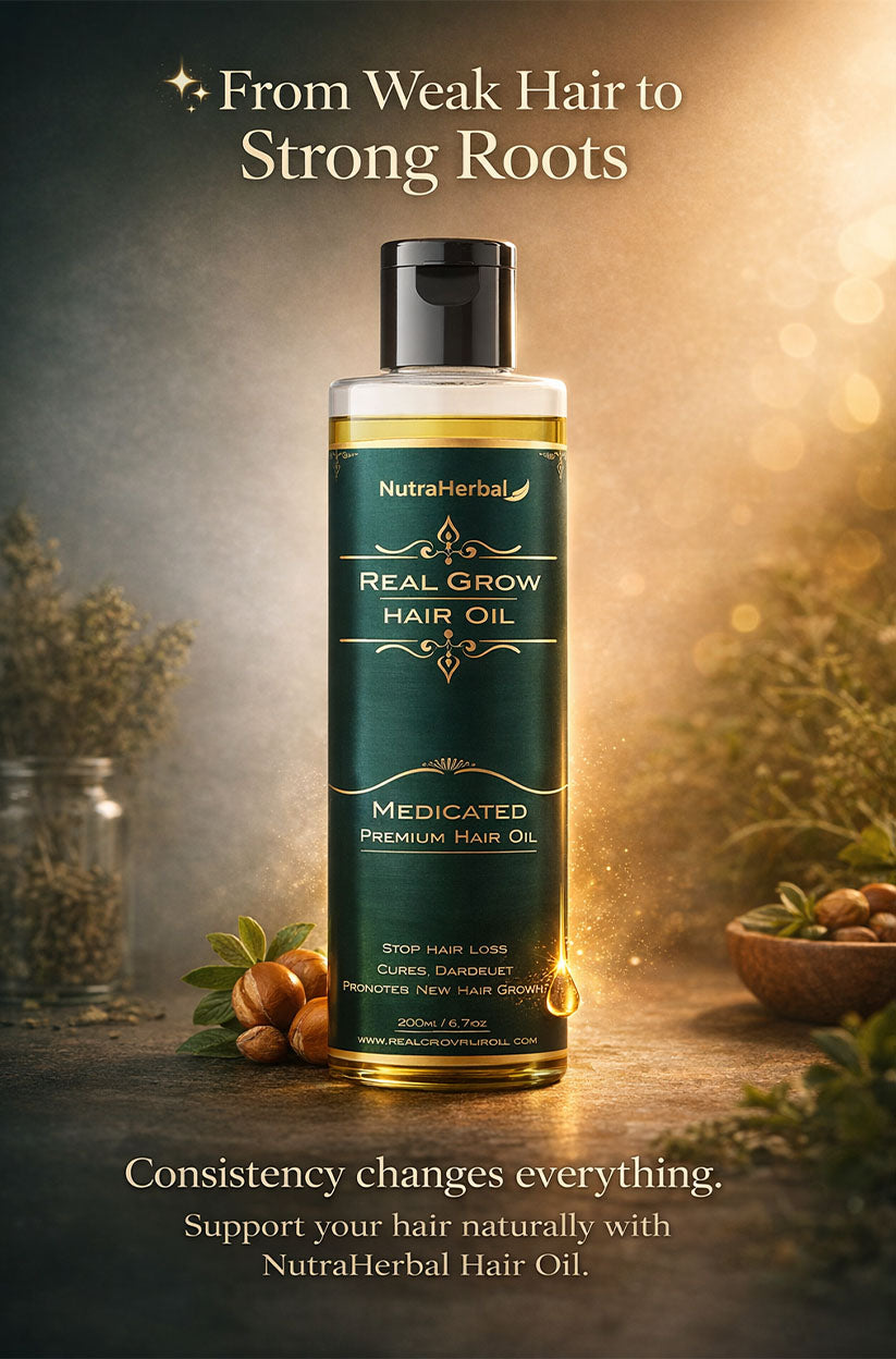 NutraHerbal Real Grow Hair Oil | Ayurvedic Medicated Hair Oil for Hair Fall Control, Dandruff Removal & Hair Growth | Treats Dry & Itchy Scalp | Smooth, Shiny & Strong Hair | 200 ml