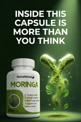 NutraHerbal Moringa Capsules 500mg | 100% Pure Moringa Oleifera Leaf Extract | Immunity, Energy & Blood Sugar Support | Ayurvedic Superfood Supplement | 60 Veg Capsules