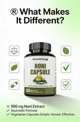 NutraHerbal Noni Capsule 500mg | 100% Ayurvedic Herbal Supplement | Supports Immunity, Digestion & Energy | 60 Capsules