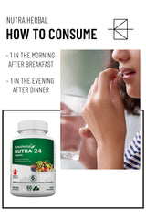 Nutra 24 Herbal Capsules | 24 Superfoods & Herbs | Daily Nutrition & Immunity Booster | 750mg per Capsule | 60 Capsules