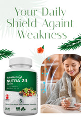 Nutra 24 Herbal Capsules | 24 Superfoods & Herbs | Daily Nutrition & Immunity Booster | 750mg per Capsule | 60 Capsules