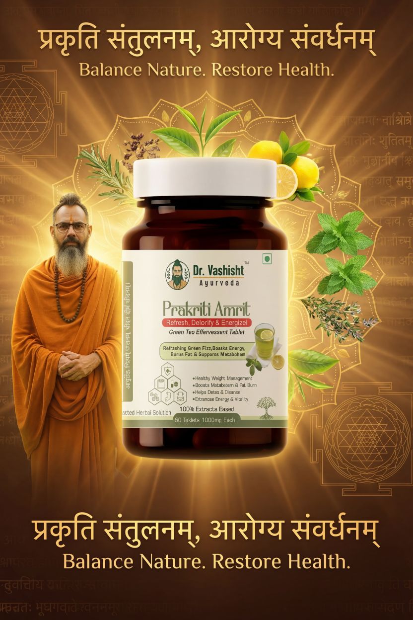 Dr. Vashisht Ayurveda Prakriti Amrit Green Tea Effervescent Tablet with Lemon | Refresh, Detoxify & Energize | Supports Metabolism, Fat Burn & Energy | Sugar Free | 30 Tablets