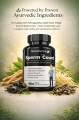 NutraHerbal Sperm Count Capsules 500mg | Ayurvedic Male Fertility Support | Boost Sperm Count, Motility & Vitality | Testosterone & Reproductive Health | 60 Herbal Capsules