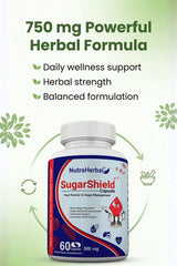 NutraHerbal SugarShield Capsule 750mg | Ayurvedic Blood Sugar Support Supplement | Helps Maintain Healthy Glucose Levels | Antioxidant & Digestive Support | 60 Capsules
