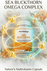 NutraHerbal Sea Buckthorn Capsules 500mg | Rich in Omega 3, 6, 7 & 9 | Skin, Hair & Immunity Support | 100% Herbal | 60 Capsules