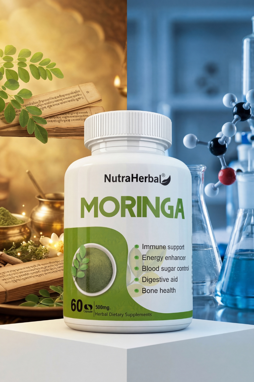 NutraHerbal Moringa Capsules 500mg | 100% Pure Moringa Oleifera Leaf Extract | Immunity, Energy & Blood Sugar Support | Ayurvedic Superfood Supplement | 60 Veg Capsules