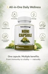 NutraHerbal Noni Capsule 500mg | 100% Ayurvedic Herbal Supplement | Supports Immunity, Digestion & Energy | 60 Capsules
