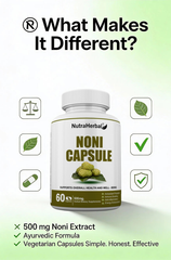 NutraHerbal Noni Capsule 500mg | 100% Ayurvedic Herbal Supplement | Supports Immunity, Digestion & Energy | 60 Capsules