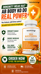 NutraHerbal Sea Buckthorn Capsules 500mg | Rich in Omega 3, 6, 7 & 9 | Skin, Hair & Immunity Support | 100% Herbal | 60 Capsules