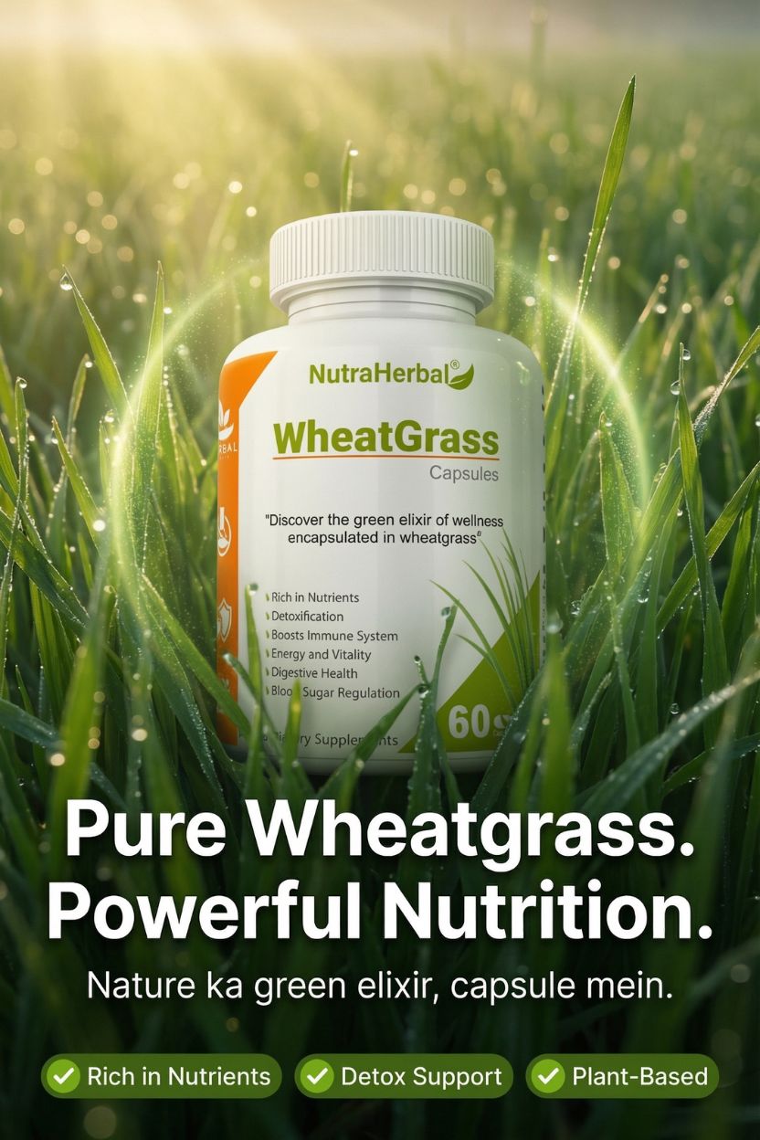 NutraHerbal Wheatgrass Capsules | Wheat Grass Capsule for Detox, Immunity & Energy | Rich in Chlorophyll, Vitamins & Antioxidants | 100% Ayurvedic | 60 Capsules