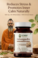 Dr. Vashisht Ayurveda Ashwagandha Capsules 500mg | With 5% Withanolides | Stress Relief, Energy, Stamina & Mental Calm | 100% Herbal Extract | 30 Capsules