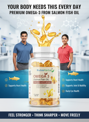 NutraHerbal Omega 3 Salmon Fish Oil Capsules 1000mg | Rich in EPA & DHA | Supports Heart, Brain & Eye Health | Premium Omega 3 Fatty Acids | 60 Softgels