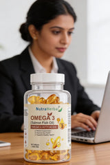NutraHerbal Omega 3 Salmon Fish Oil Capsules 1000mg | Rich in EPA & DHA | Supports Heart, Brain & Eye Health | Premium Omega 3 Fatty Acids | 60 Softgels