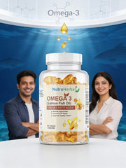 NutraHerbal Omega 3 Salmon Fish Oil Capsules 1000mg | Rich in EPA & DHA | Supports Heart, Brain & Eye Health | Premium Omega 3 Fatty Acids | 60 Softgels