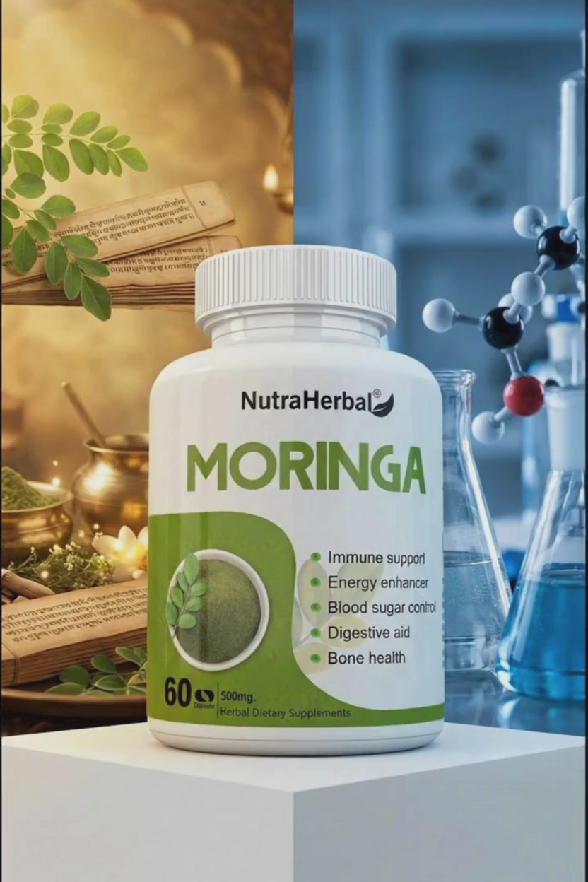 NutraHerbal Moringa Capsules 500mg | 100% Pure Moringa Oleifera Leaf Extract | Immunity, Energy & Blood Sugar Support | Ayurvedic Superfood Supplement | 60 Veg Capsules