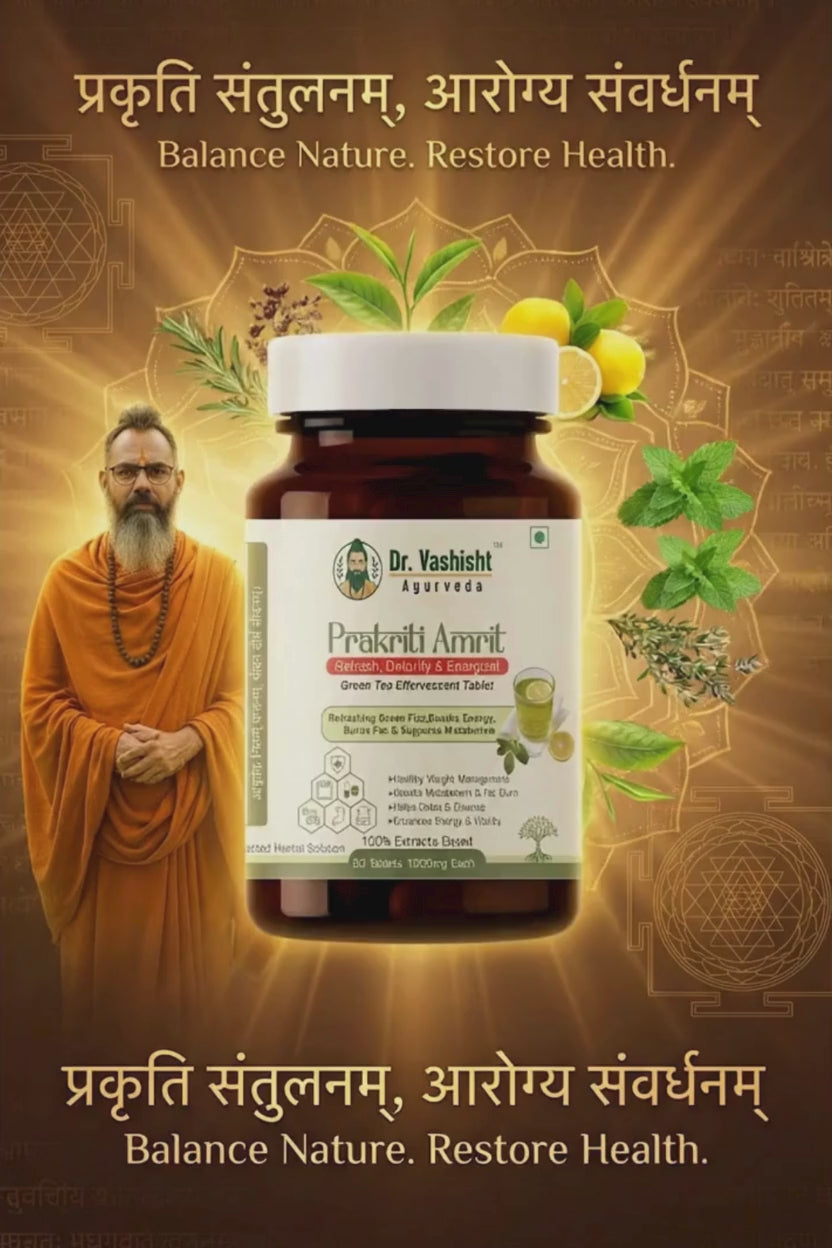 Dr. Vashisht Ayurveda Prakriti Amrit Green Tea Effervescent Tablet with Lemon | Refresh, Detoxify & Energize | Supports Metabolism, Fat Burn & Energy | Sugar Free | 30 Tablets