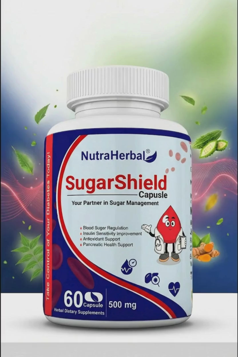 NutraHerbal SugarShield Capsule 750mg | Ayurvedic Blood Sugar Support Supplement | Helps Maintain Healthy Glucose Levels | Antioxidant & Digestive Support | 60 Capsules