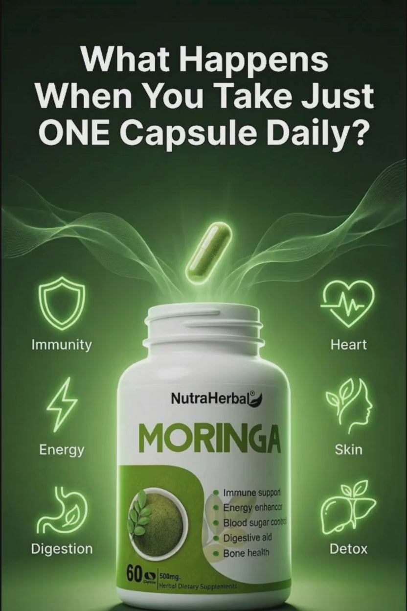 NutraHerbal Moringa Capsules 500mg | 100% Pure Moringa Oleifera Leaf Extract | Immunity, Energy & Blood Sugar Support | Ayurvedic Superfood Supplement | 60 Veg Capsules