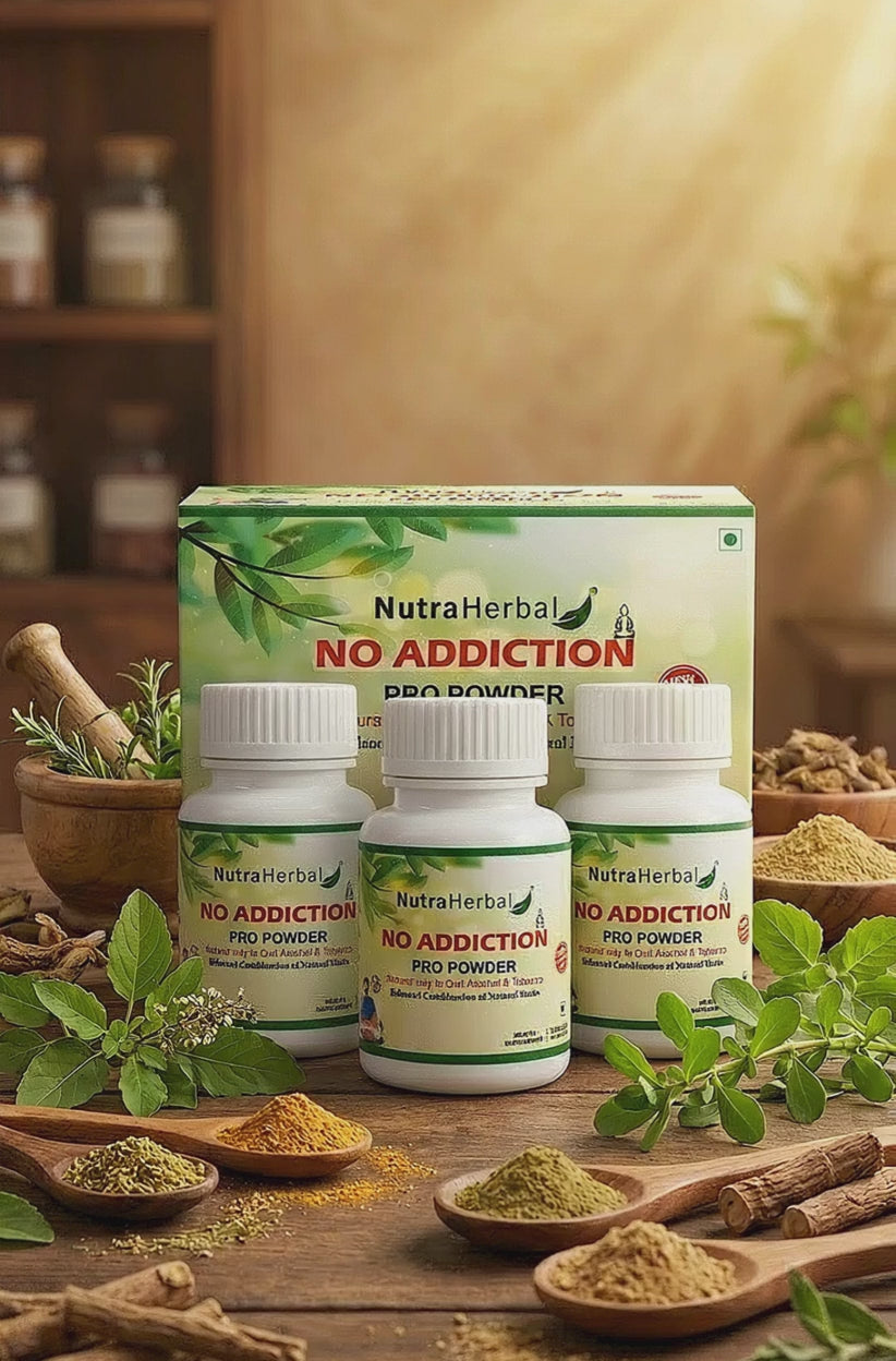 NutraHerbal No Addiction Pro Powder – Natural Herbal Support jo Alcohol aur Tobacco chhodne mein madad kare | Balanced Ayurvedic Herbal Formula | Health Supplement | Pack of 3 Bottles (60 x 3g Each)