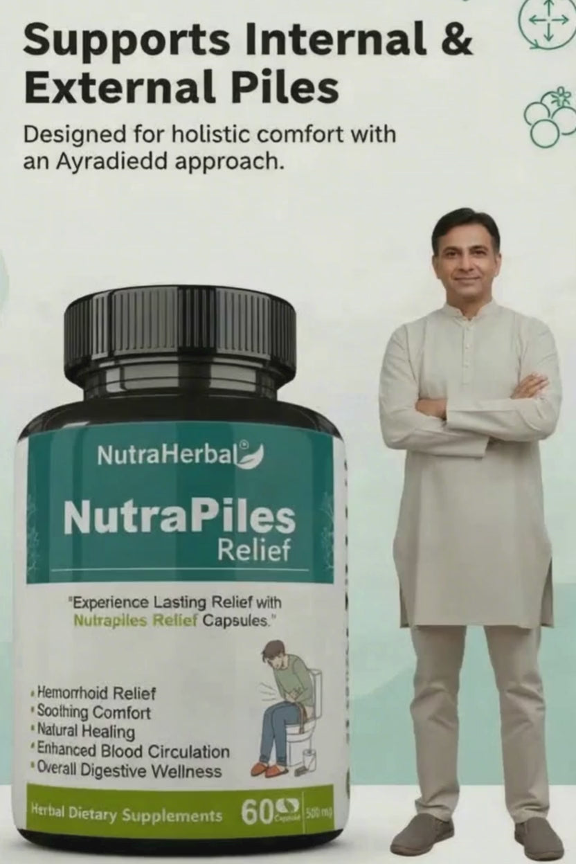 NutraHerbal Nutra Piles Relief Capsules | Ayurvedic Piles Capsule for Hemorrhoids, Pain, Burning & Bleeding | Digestive Support Formula | 60 Capsules (500 mg Each)