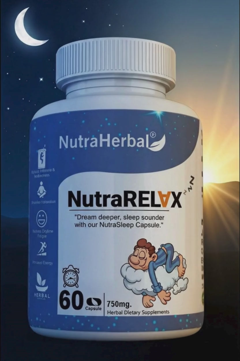 NutraHerbal Nutra Relix Capsule 500mg | Natural Sleep & Stress Relief Capsule | Promotes Deep Sleep, Calm Mind & Relaxation | Herbal Dietary Supplement | 60 Capsules