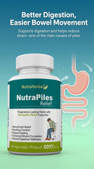 NutraHerbal Nutra Piles Relief Capsules | Ayurvedic Piles Capsule for Hemorrhoids, Pain, Burning & Bleeding | Digestive Support Formula | 60 Capsules (500 mg Each)