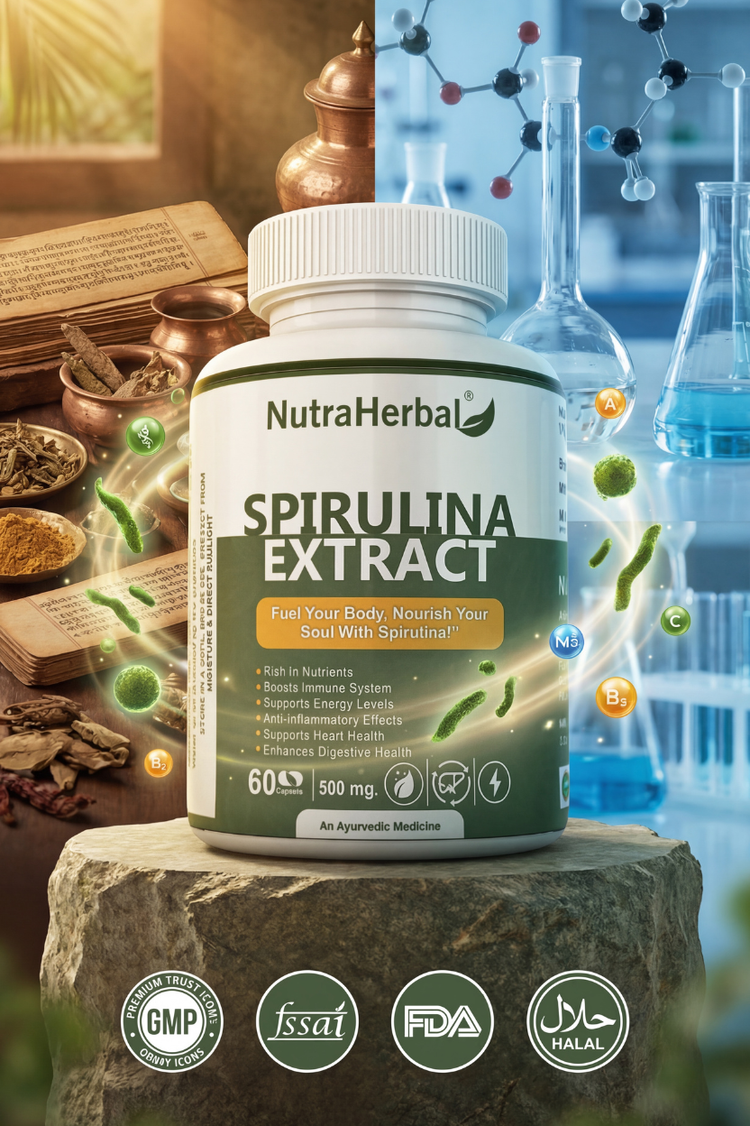 NutraHerbal Spirulina Extract Capsules 500mg | 60 Capsules | Natural Superfood for Energy, Immunity, Detox & Overall Wellness